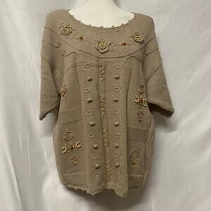 Adolfo Collectibles Sweater Short Sleeve Wood Beads Size M Vintage
